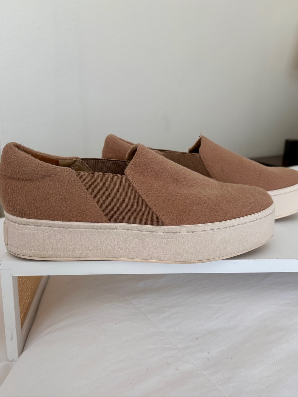 Vince Women's Warren Platform Slip-On Sneakers - camel/tan color. Size 9